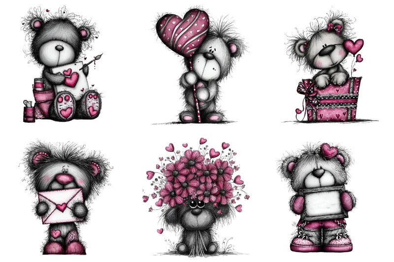 Teddy Bear Valentine Clipart Bundle - CraftNest - Digital Crafting and Art