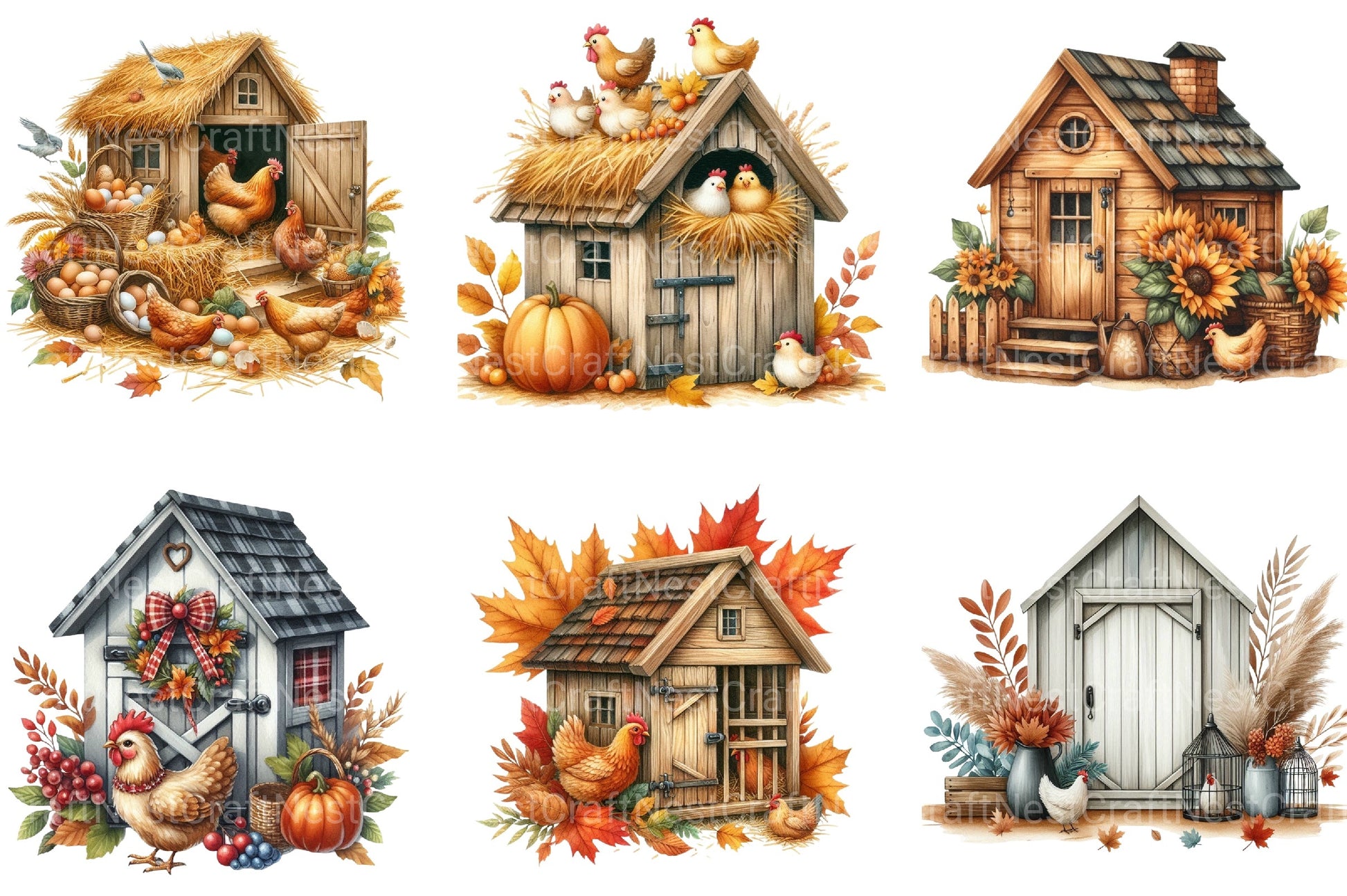 Autumn Chicken Coop Clipart Bundle 13 - CraftNest - Digital Crafting and Art