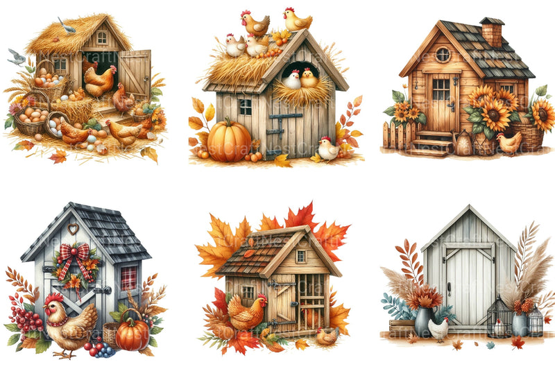 Autumn Chicken Coop Clipart Bundle 13 - CraftNest - Digital Crafting and Art