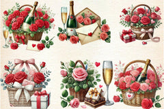 Valentine's Basket Love Rose Champagne Clipart Bundle - CraftNest - Digital Crafting and Art