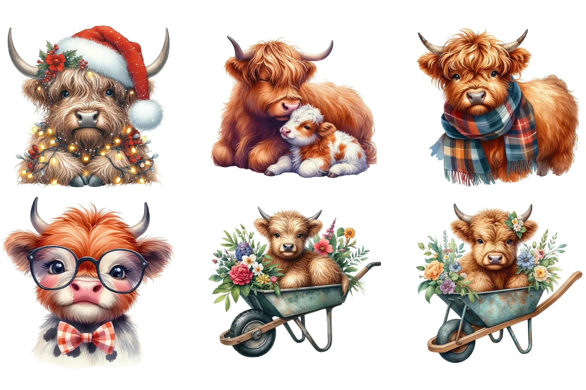 Cute Highland Cows Clipart Bundle - CraftNest - Digital Crafting and Art