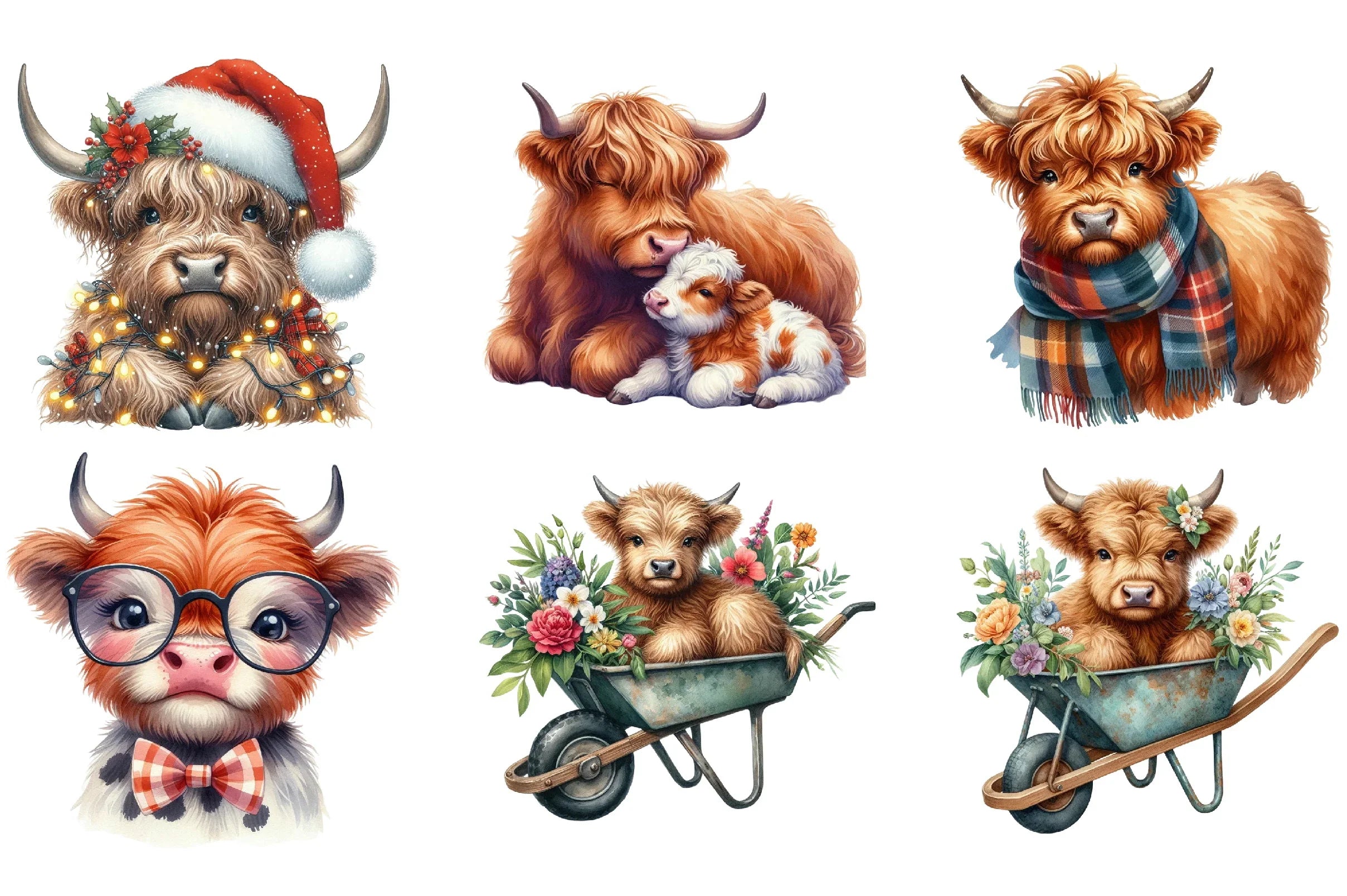 Cute Highland Cows Clipart Bundle - CraftNest - Digital Crafting and Art