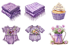 Purple Gingham Summer Clipart Bundle - CraftNest - Digital Crafting and Art