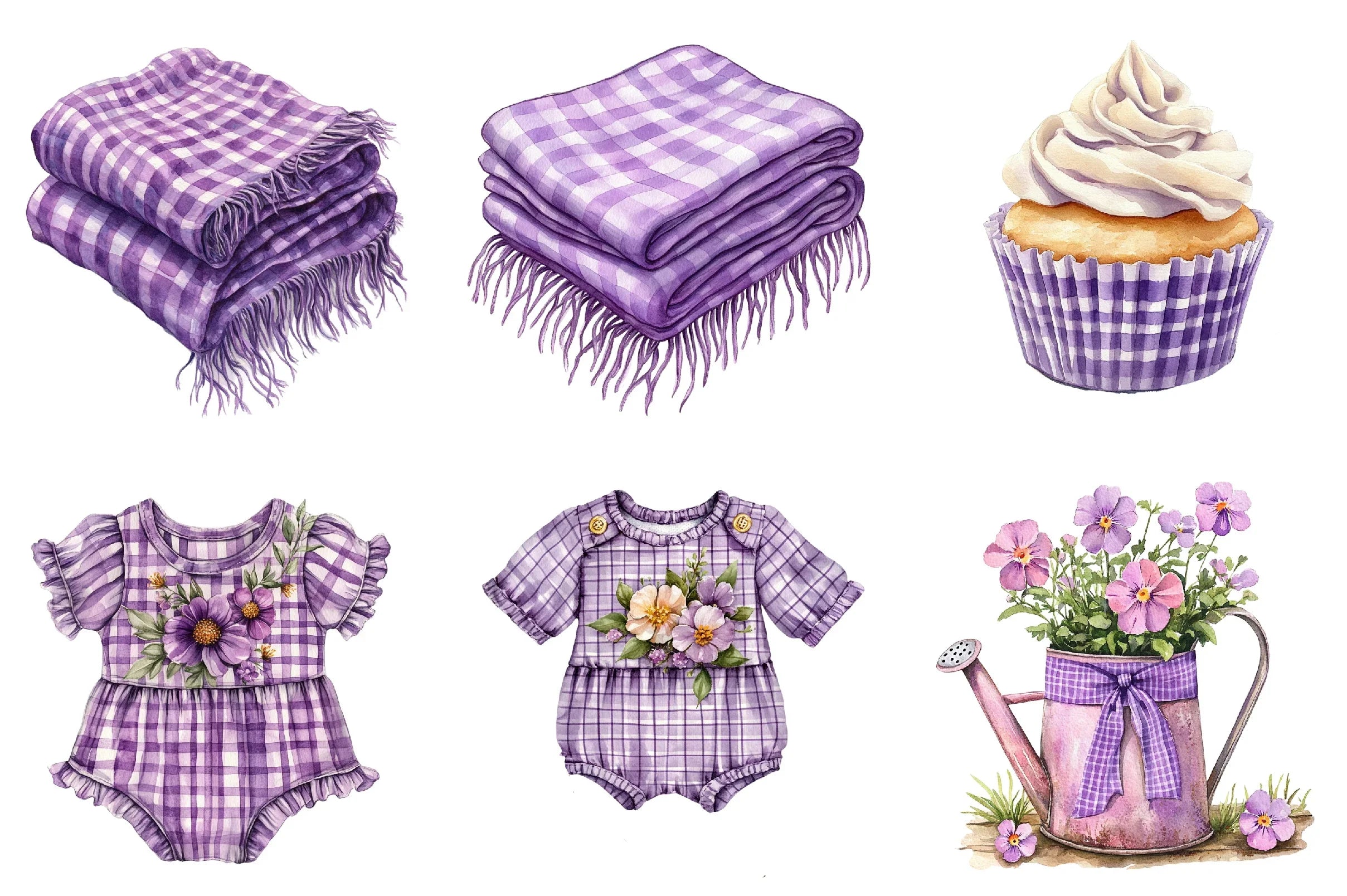 Purple Gingham Summer Clipart Bundle - CraftNest - Digital Crafting and Art