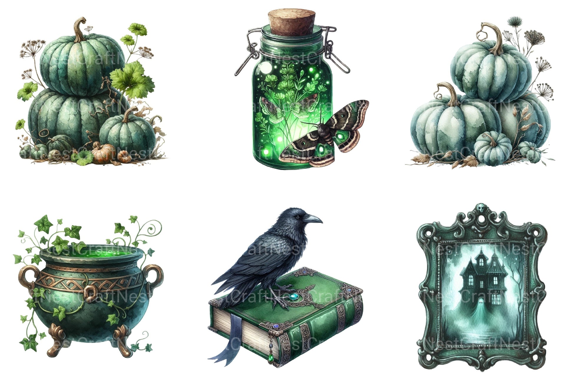 Antique Green Halloween Clipart Bundle 2 - CraftNest - Digital Crafting and Art