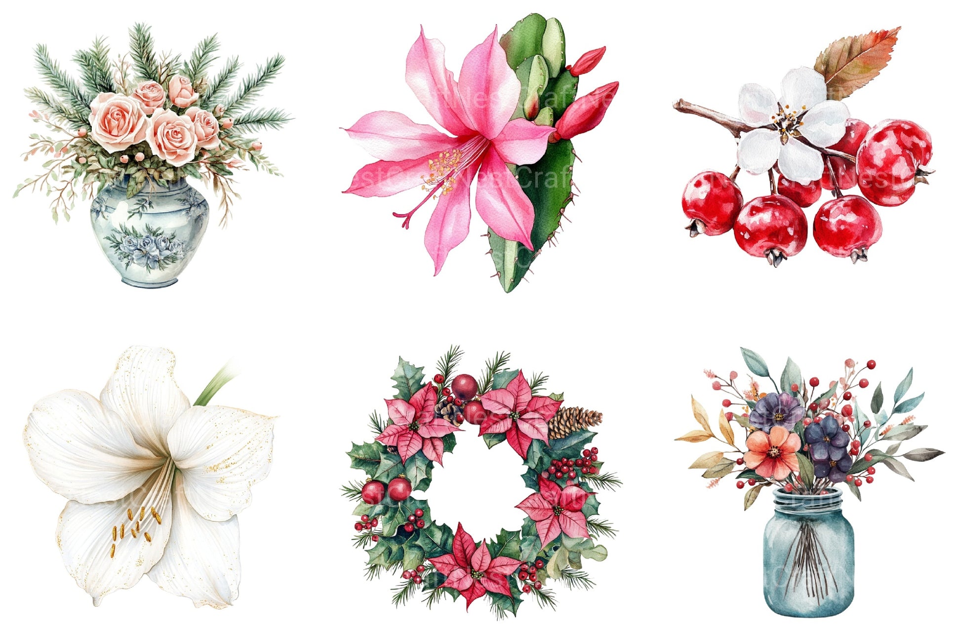 Christmas Flowers Clipart Bundle - CraftNest - Digital Crafting and Art