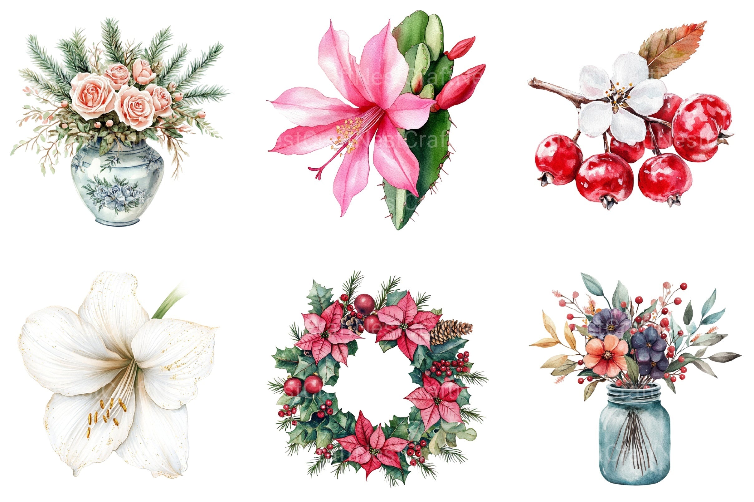 Christmas Flowers Clipart Bundle - CraftNest - Digital Crafting and Art