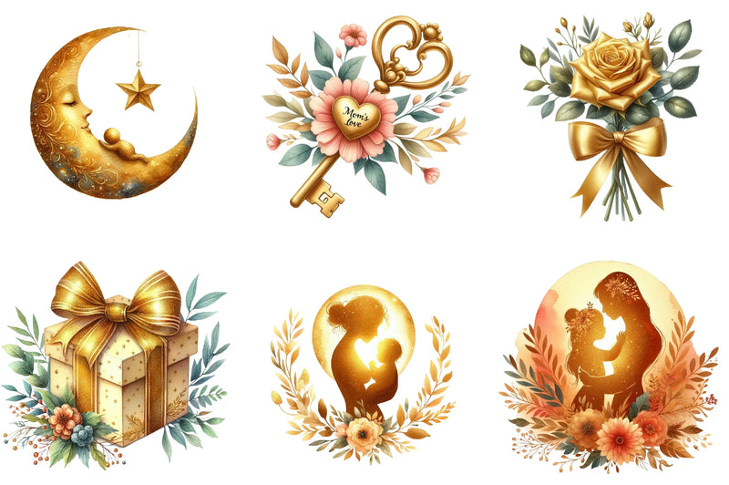 Golden Mother's Day Clipart Bundle - CraftNest - Digital Crafting and Art