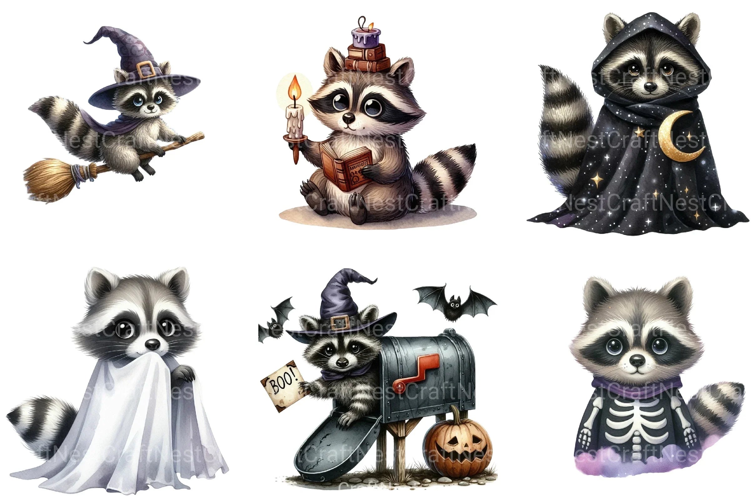 Spooky Halloween Raccoon Clipart Bundle - CraftNest - Digital Crafting and Art