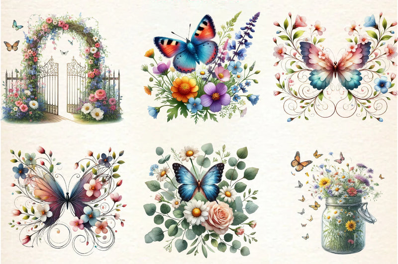 Butterfly Flowers Clipart Bundle - CraftNest - Digital Crafting and Art