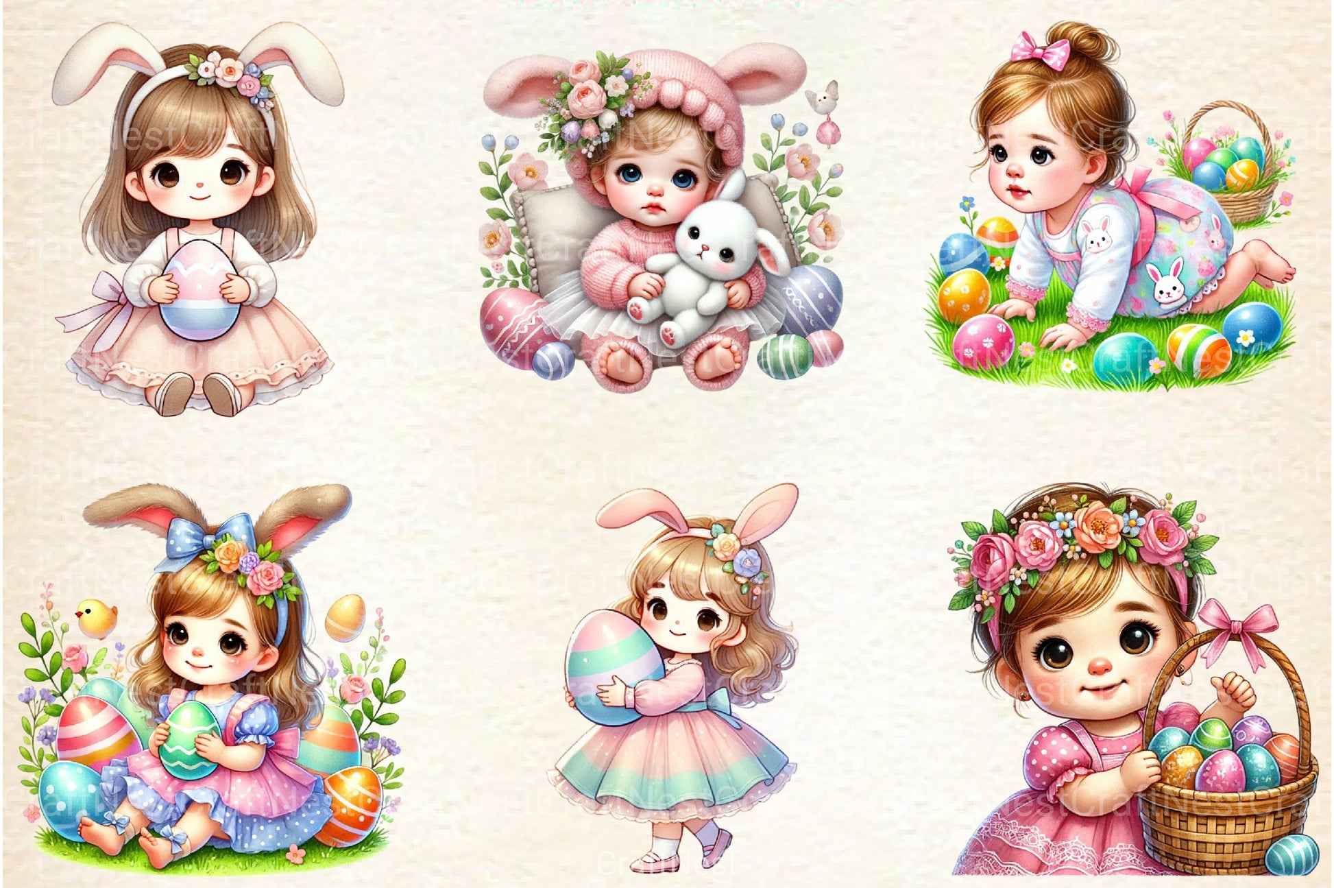 Easter Cute Baby Girls Clipart Bundle - CraftNest - Digital Crafting and Art