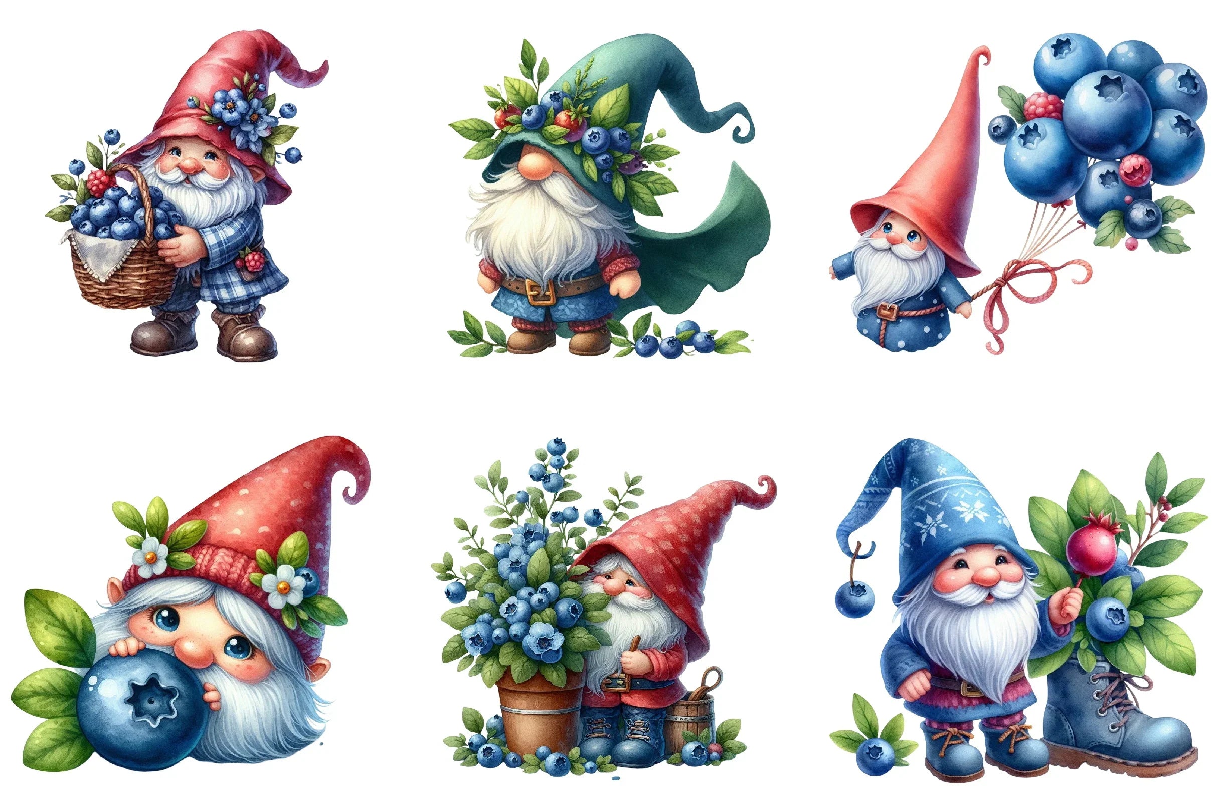 Gnome Blueberries Clipart Bundle - CraftNest - Digital Crafting and Art