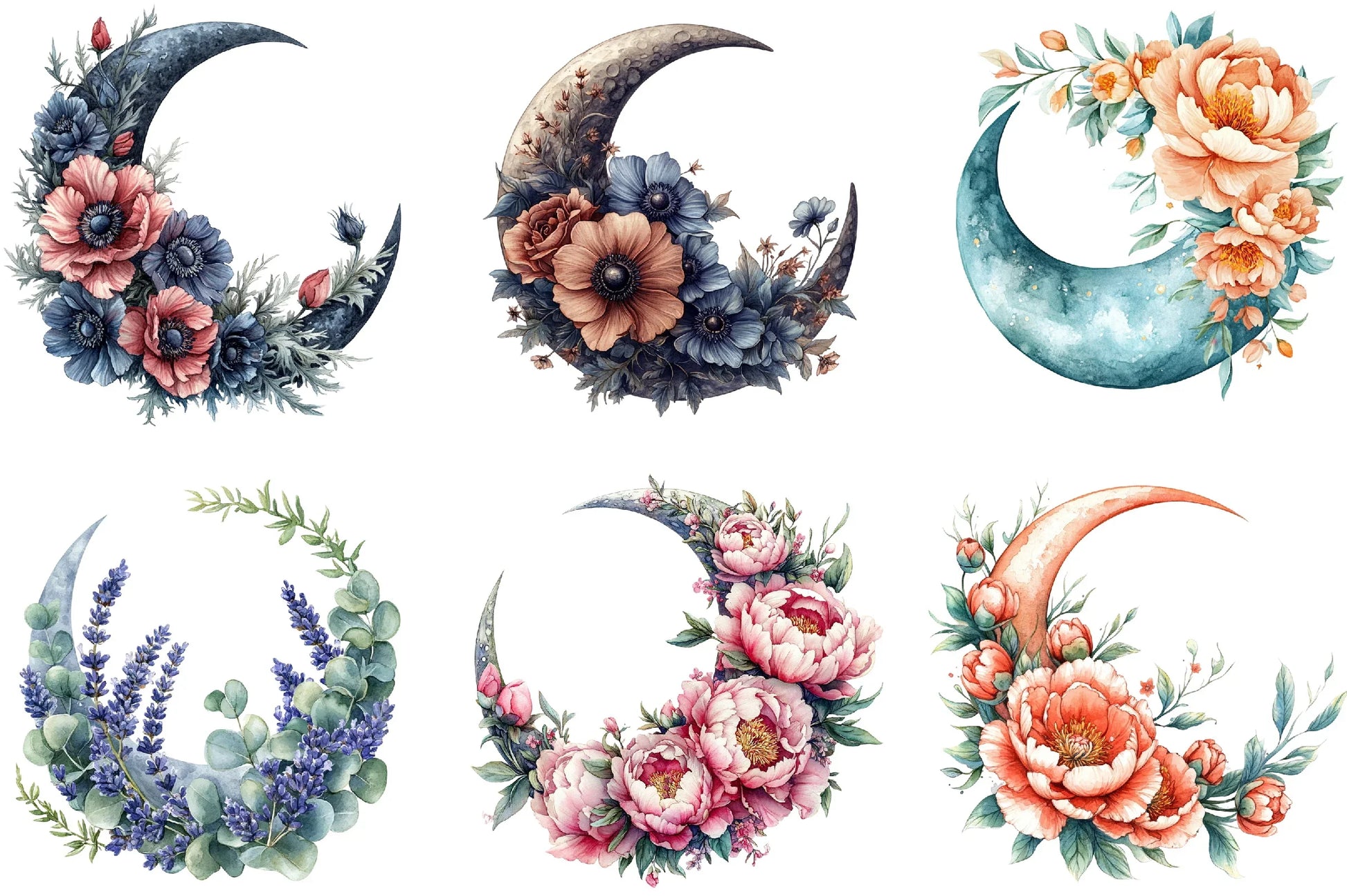 Floral Moon Design Clipart Bundle - CraftNest - Digital Crafting and Art