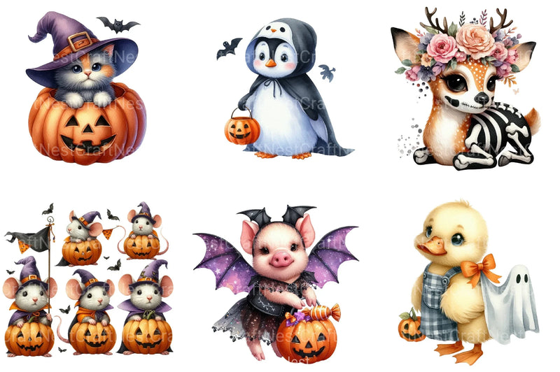 Cute Animal Halloween Clipart Bundle - CraftNest - Digital Crafting and Art