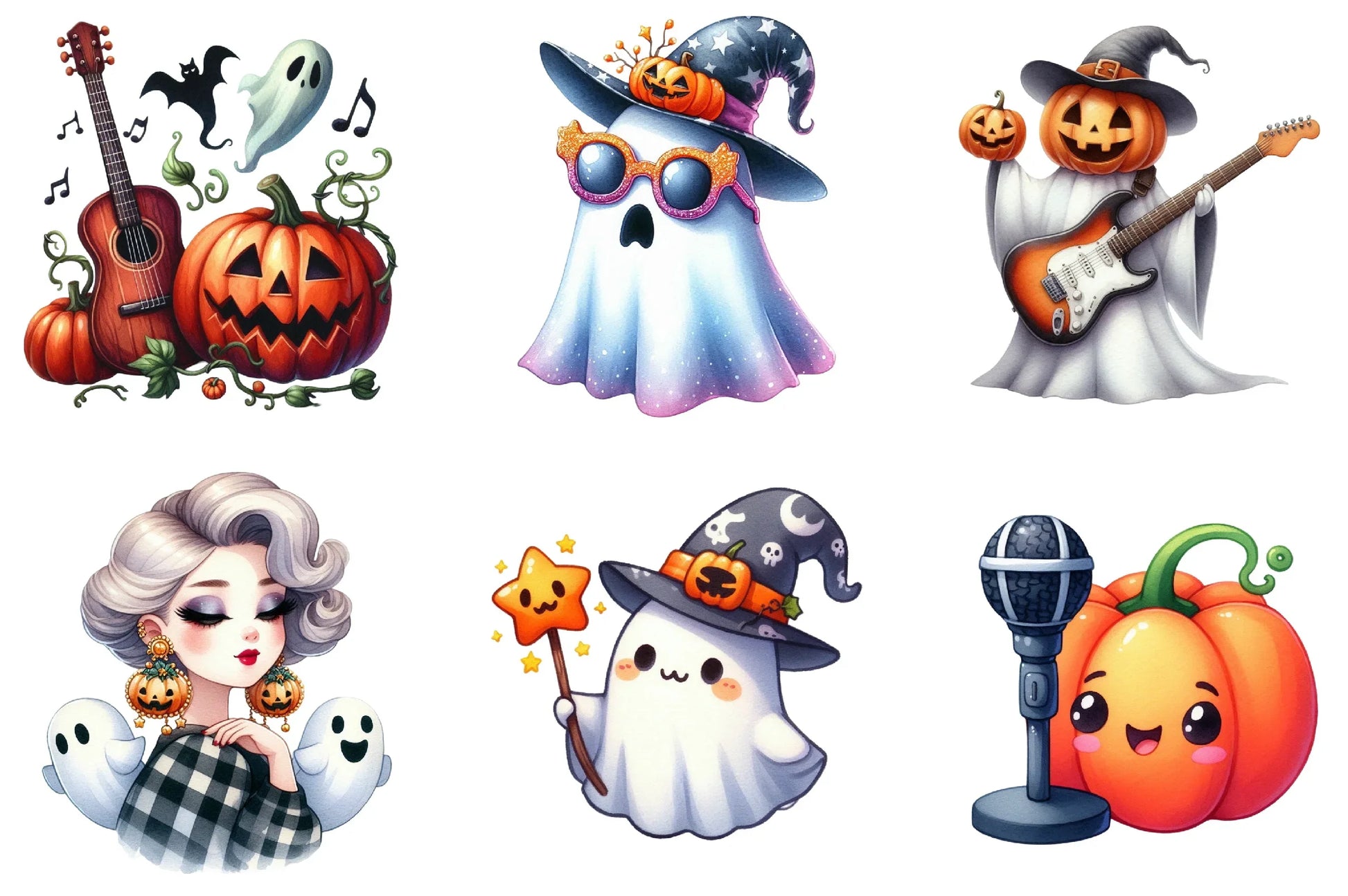 Pumpkin Pop Star Ghost Halloween Clipart Bundle - CraftNest - Digital Crafting and Art