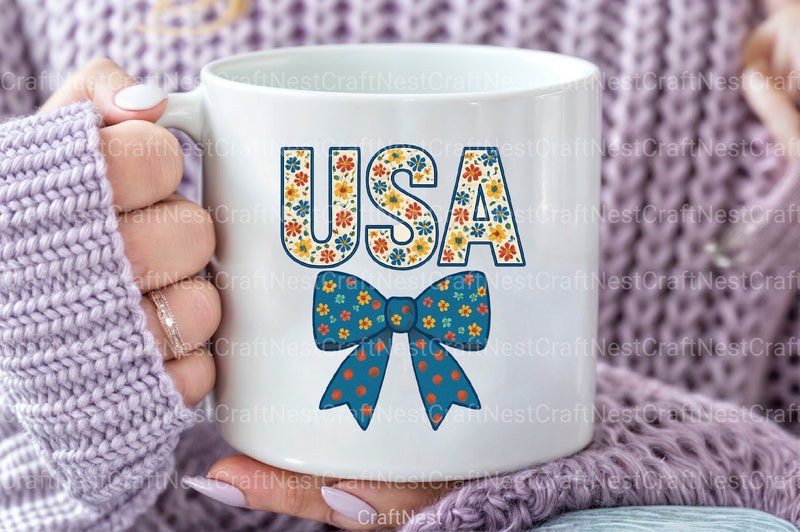 USA 4th of July Coquette Bow Flowers Clipart Bundle - CraftNest - Digital Crafting and Art
