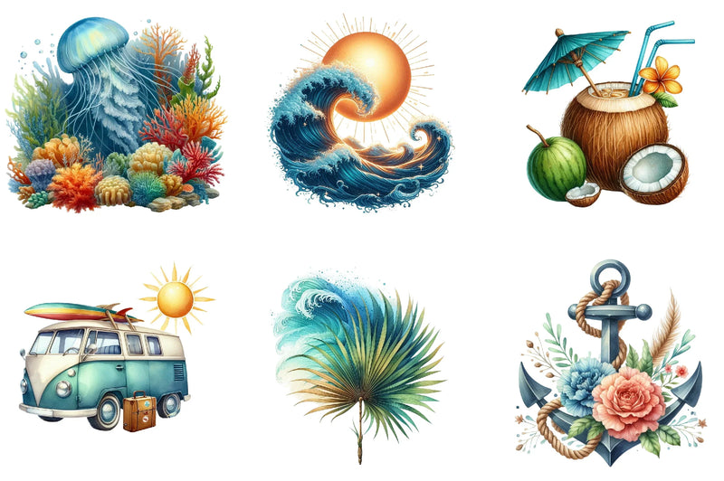 Summer Coastal Clipart Bundle - CraftNest - Digital Crafting and Art