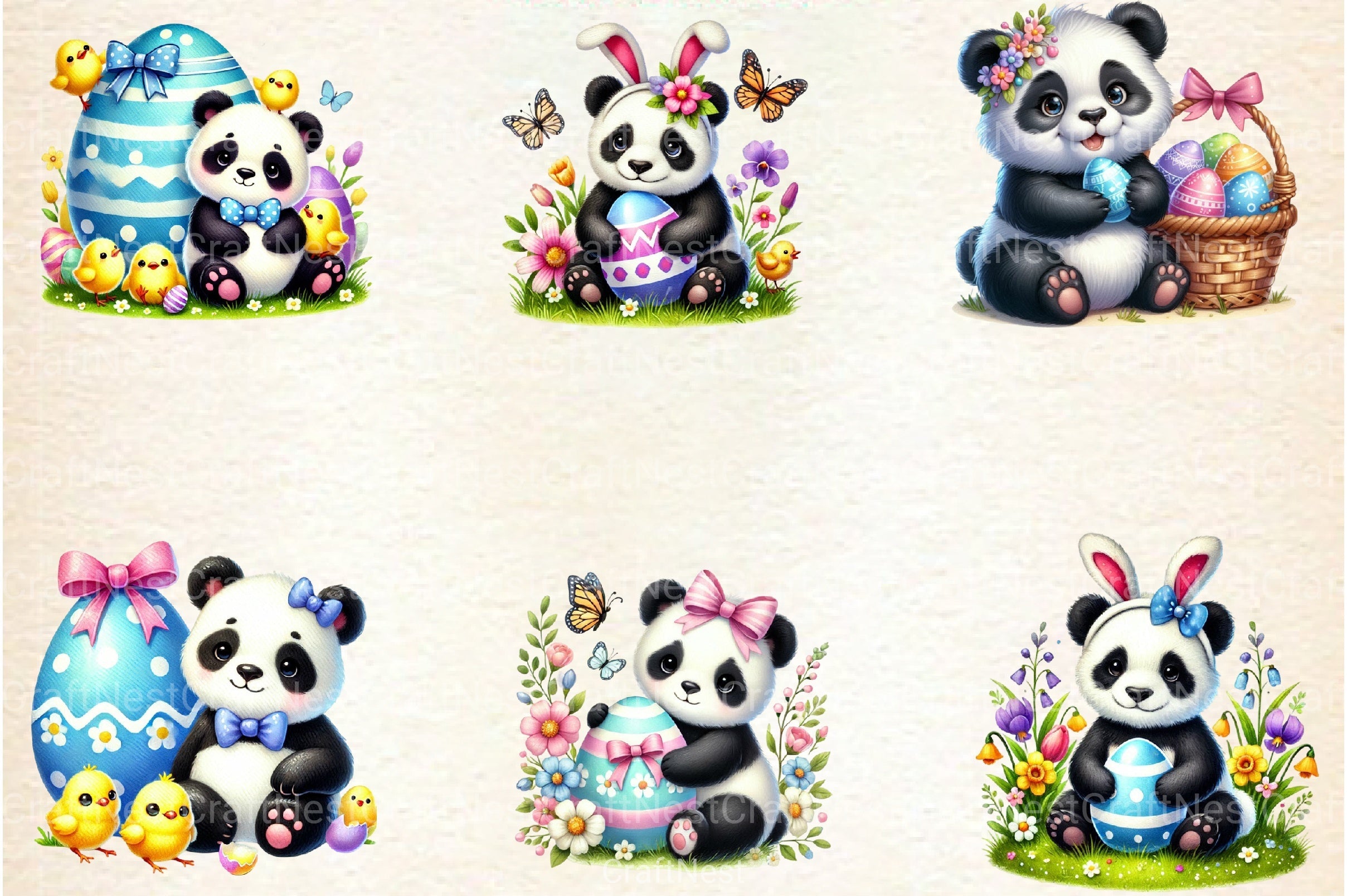 Easter Day Cute Panda Clipart Bundle - CraftNest - Digital Crafting and Art