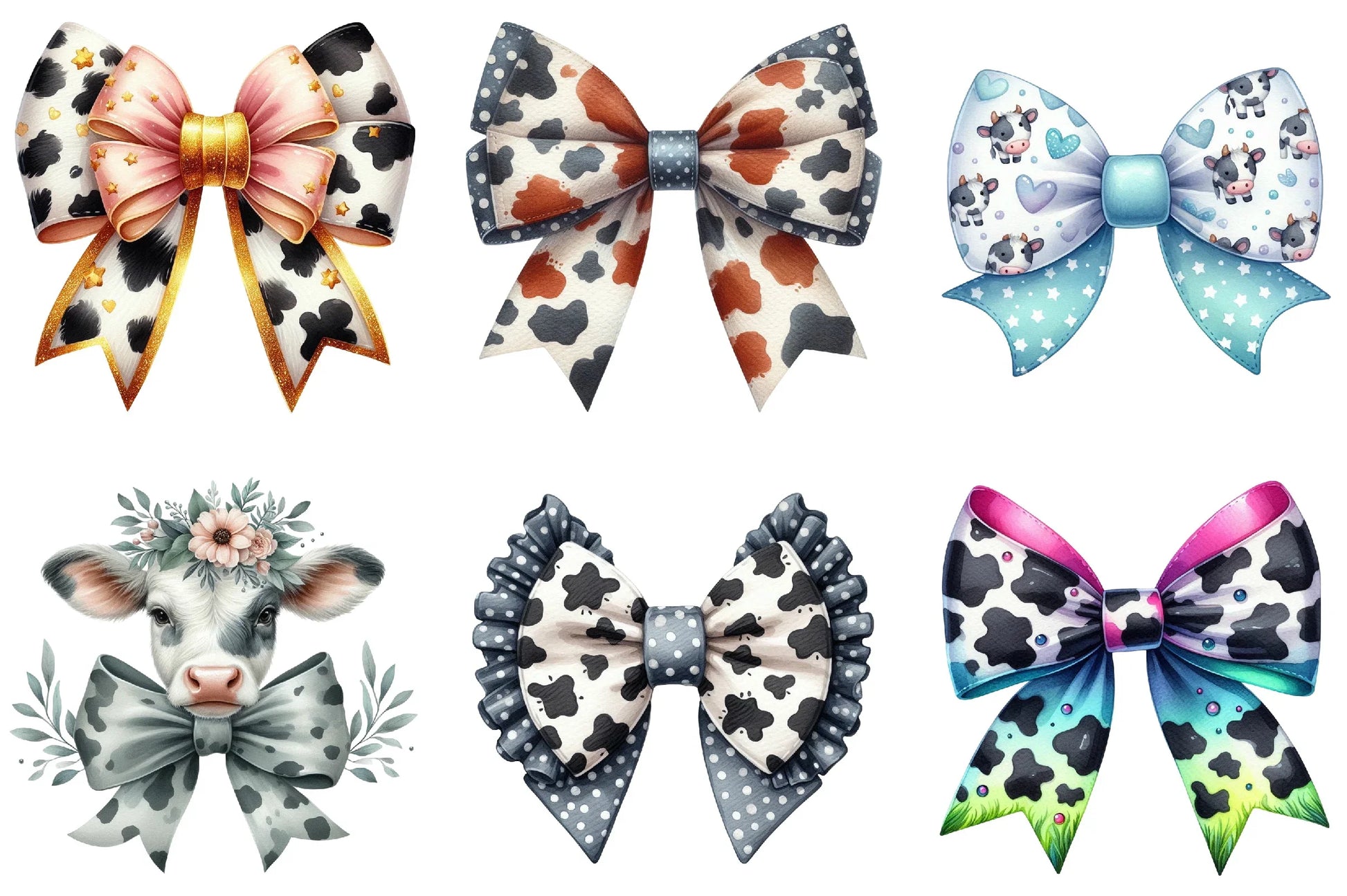 Cow Print Bow Clipart Bundle - CraftNest - Digital Crafting and Art