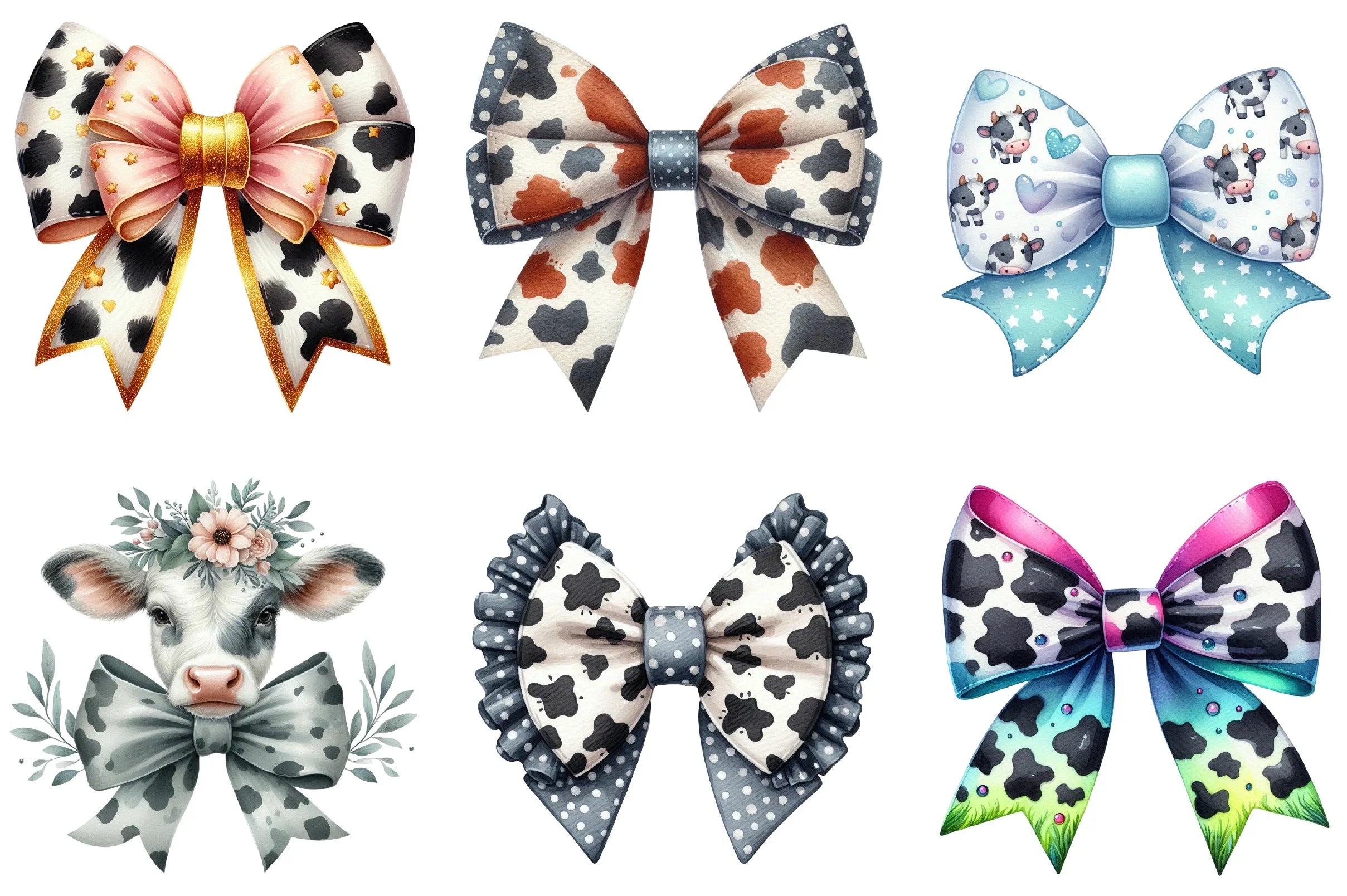 Cow Print Bow Clipart Bundle - CraftNest - Digital Crafting and Art