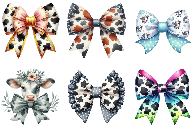 Cow Print Bow Clipart Bundle - CraftNest - Digital Crafting and Art