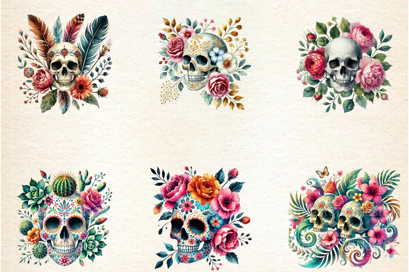 Floral Skull Clipart Bundle - CraftNest - Digital Crafting and Art