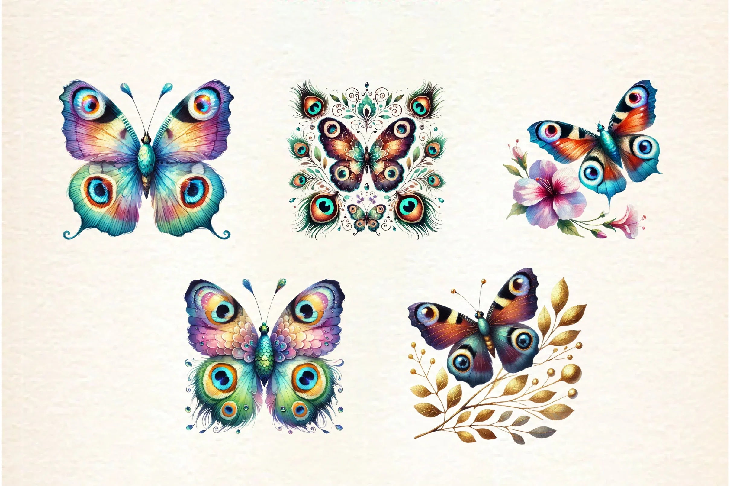 Peacock Butterfly Clipart Bundle - CraftNest - Digital Crafting and Art