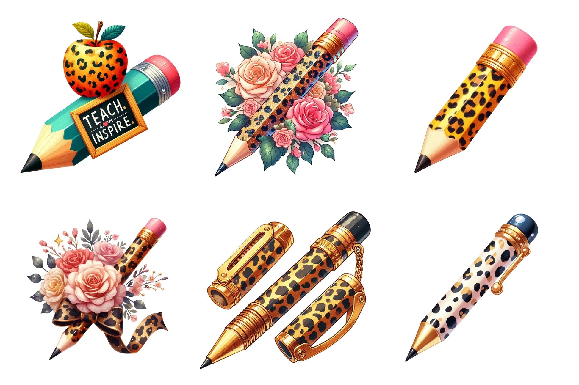 Leopard Teacher Pencil Clipart Bundle - CraftNest - Digital Crafting and Art