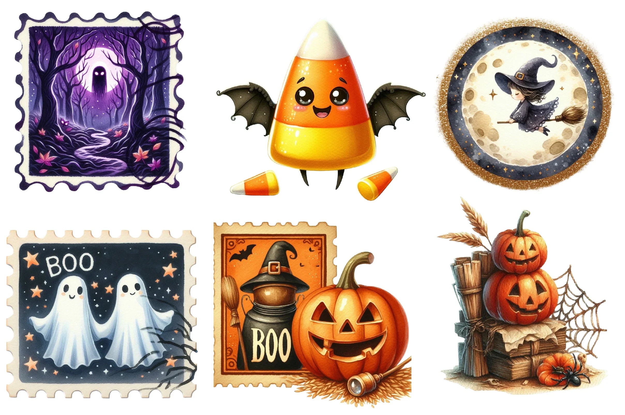 Halloween Postage Stamp Clipart Bundle - CraftNest - Digital Crafting and Art