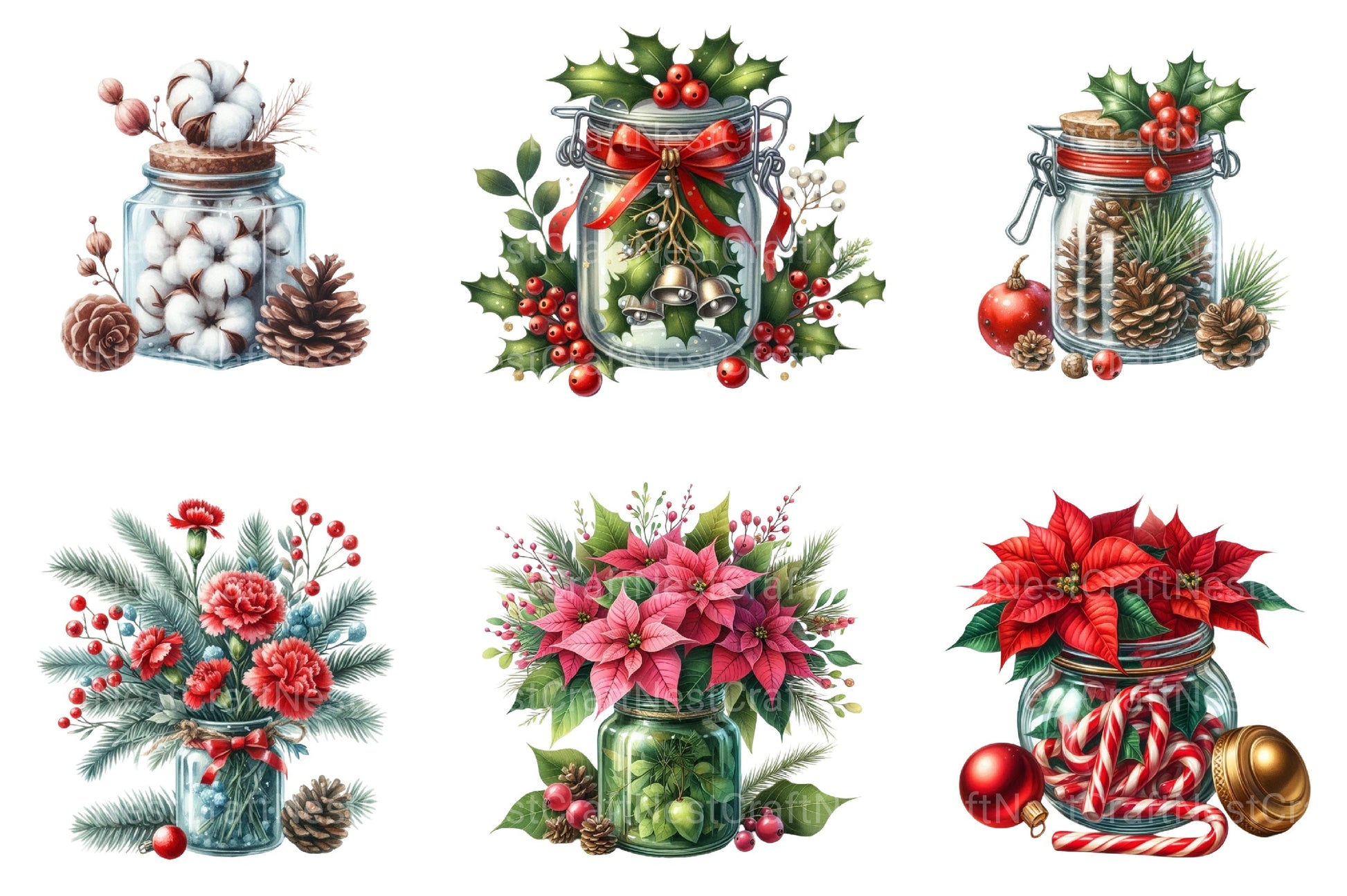 Christmas Flowers in Jar Clipart Bundle - CraftNest - Digital Crafting and Art