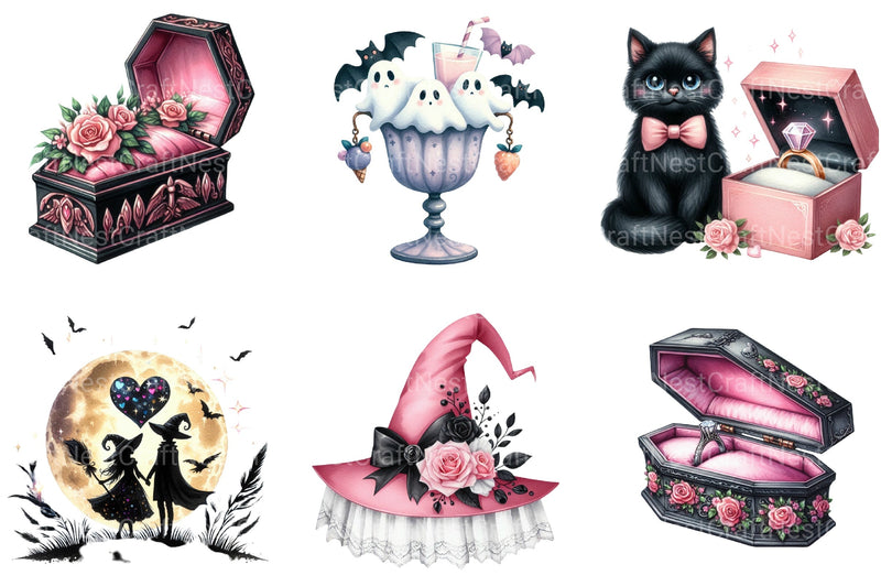 Pink Halloween Witch Wedding Clipart Bundle 17 - CraftNest - Digital Crafting and Art