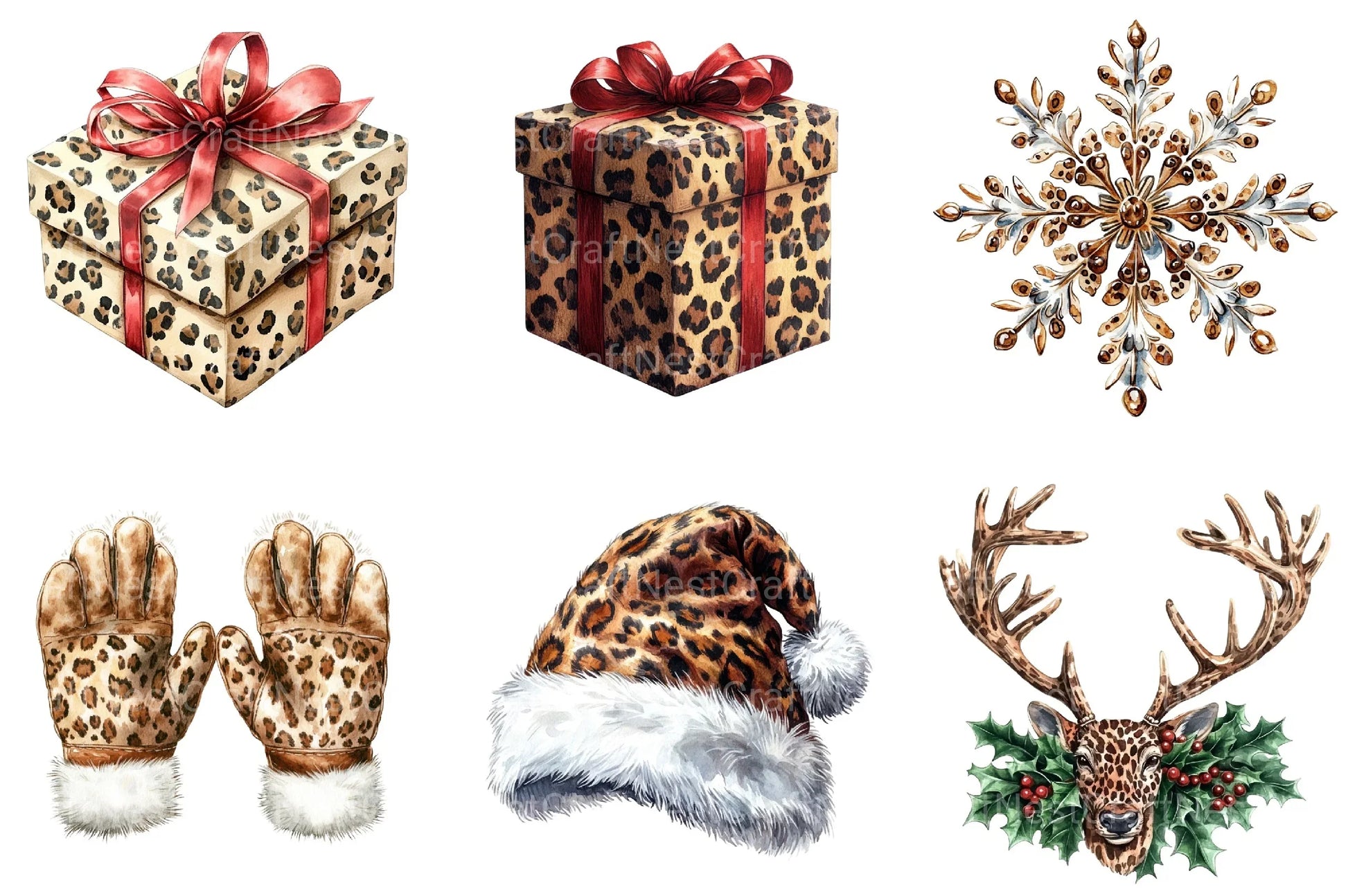 Leopard Print Christmas Clipart Bundle 99 - CraftNest - Digital Crafting and Art