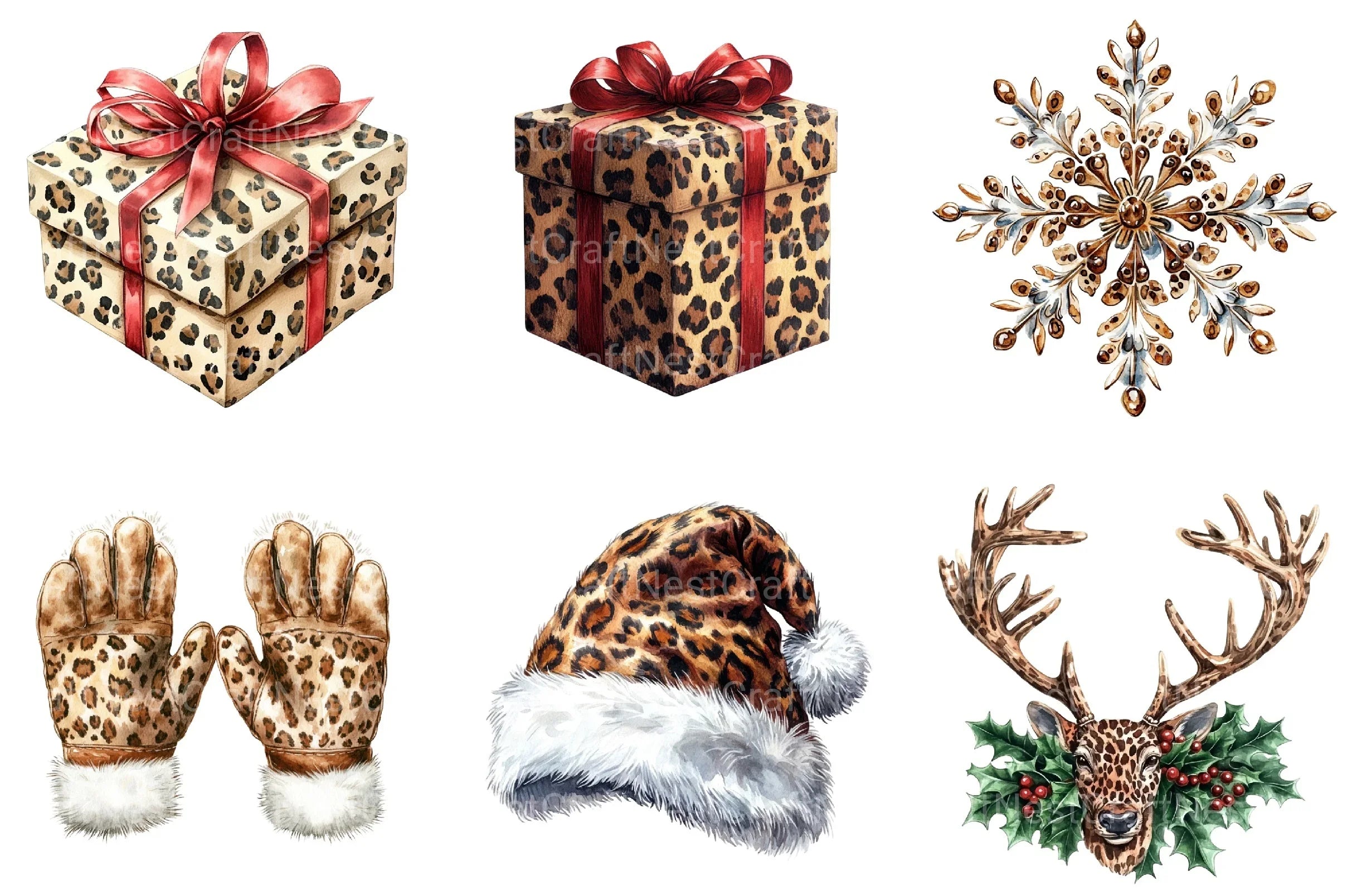 Leopard Print Christmas Clipart Bundle 99 - CraftNest - Digital Crafting and Art