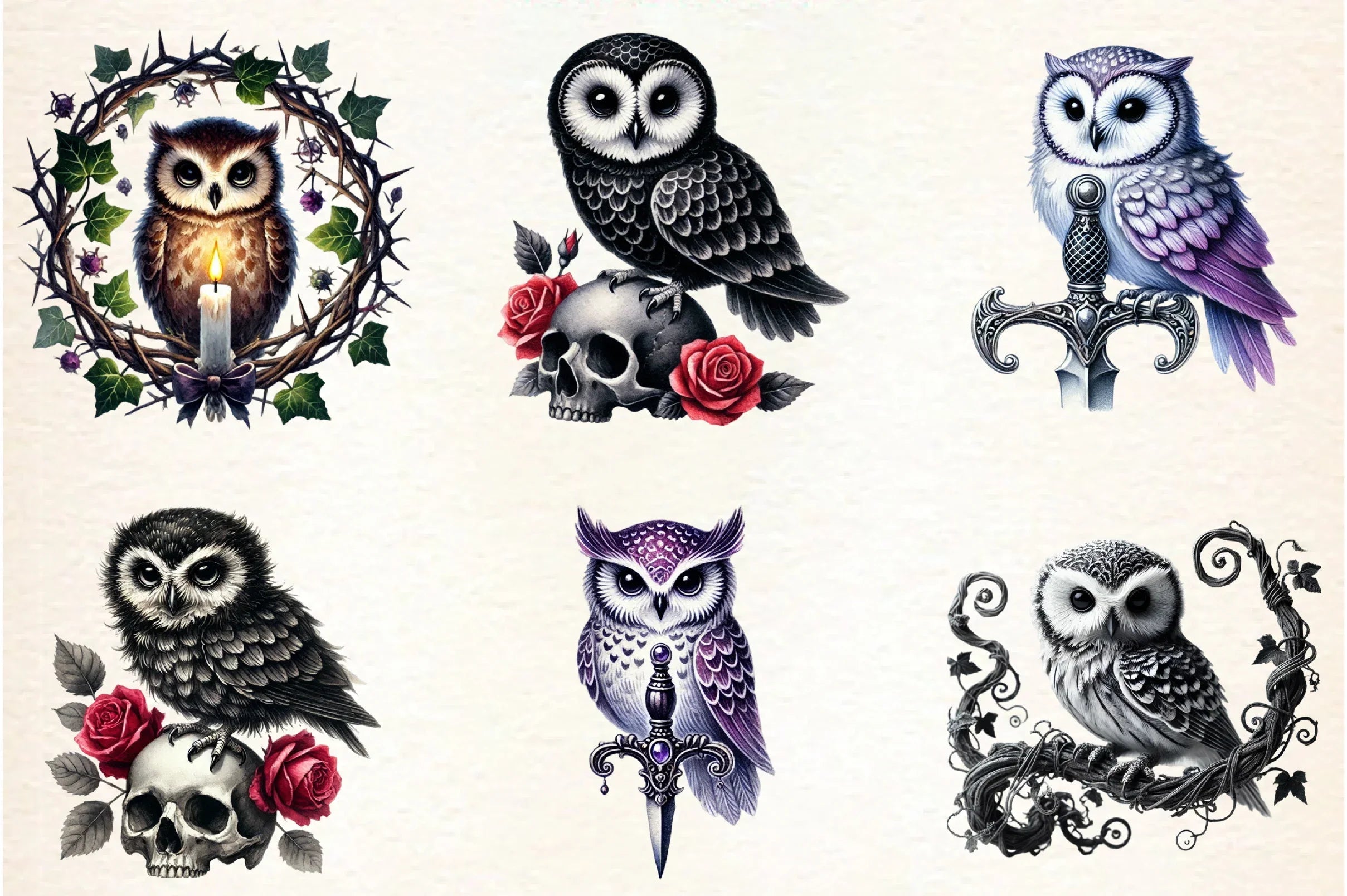 Gothic Owls Clipart Bundle - CraftNest - Digital Crafting and Art