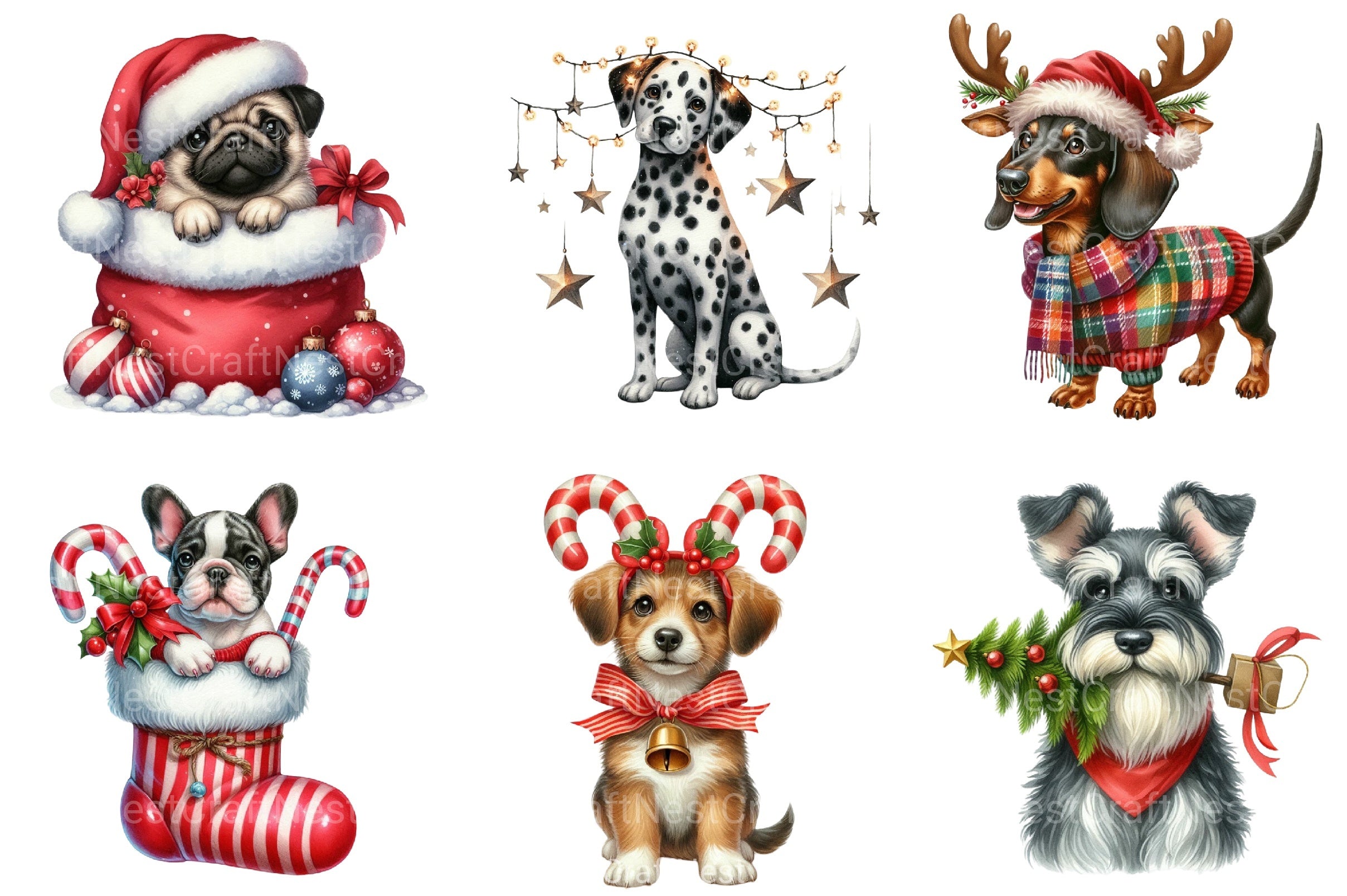 Christmas Cute Dog Clipart Bundle - CraftNest - Digital Crafting and Art