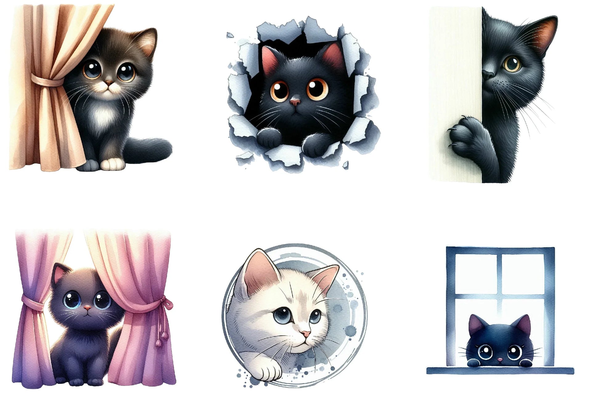 Cute Cat Peeking Silhouette Clipart Bundle - CraftNest - Digital Crafting and Art