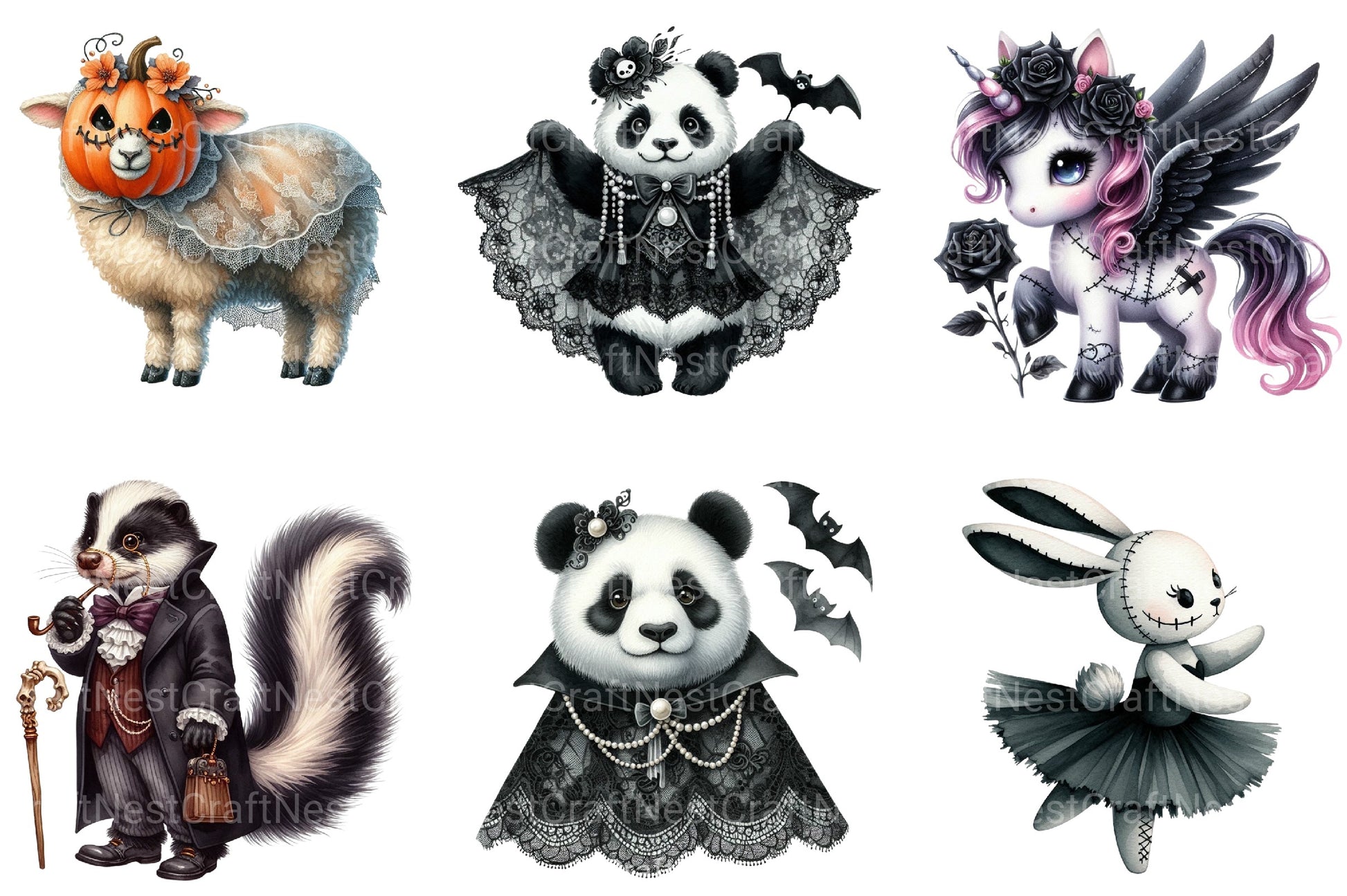 Cute Halloween Gothic Animals Clipart Bundle - CraftNest - Digital Crafting and Art