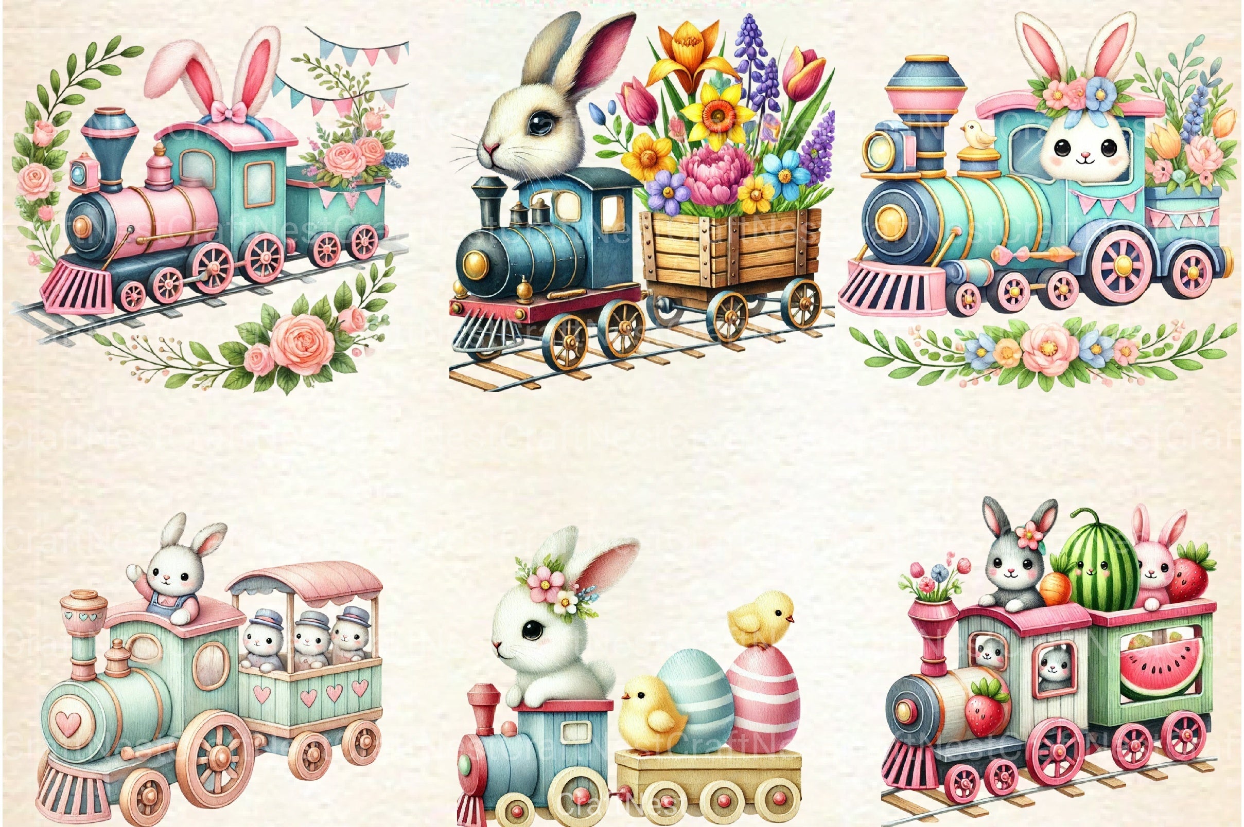 Bunny Train Clipart Bundle 157 - CraftNest - Digital Crafting and Art