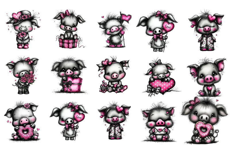 Valentine Pig Cute Animal Clipart Bundle - CraftNest - Digital Crafting and Art