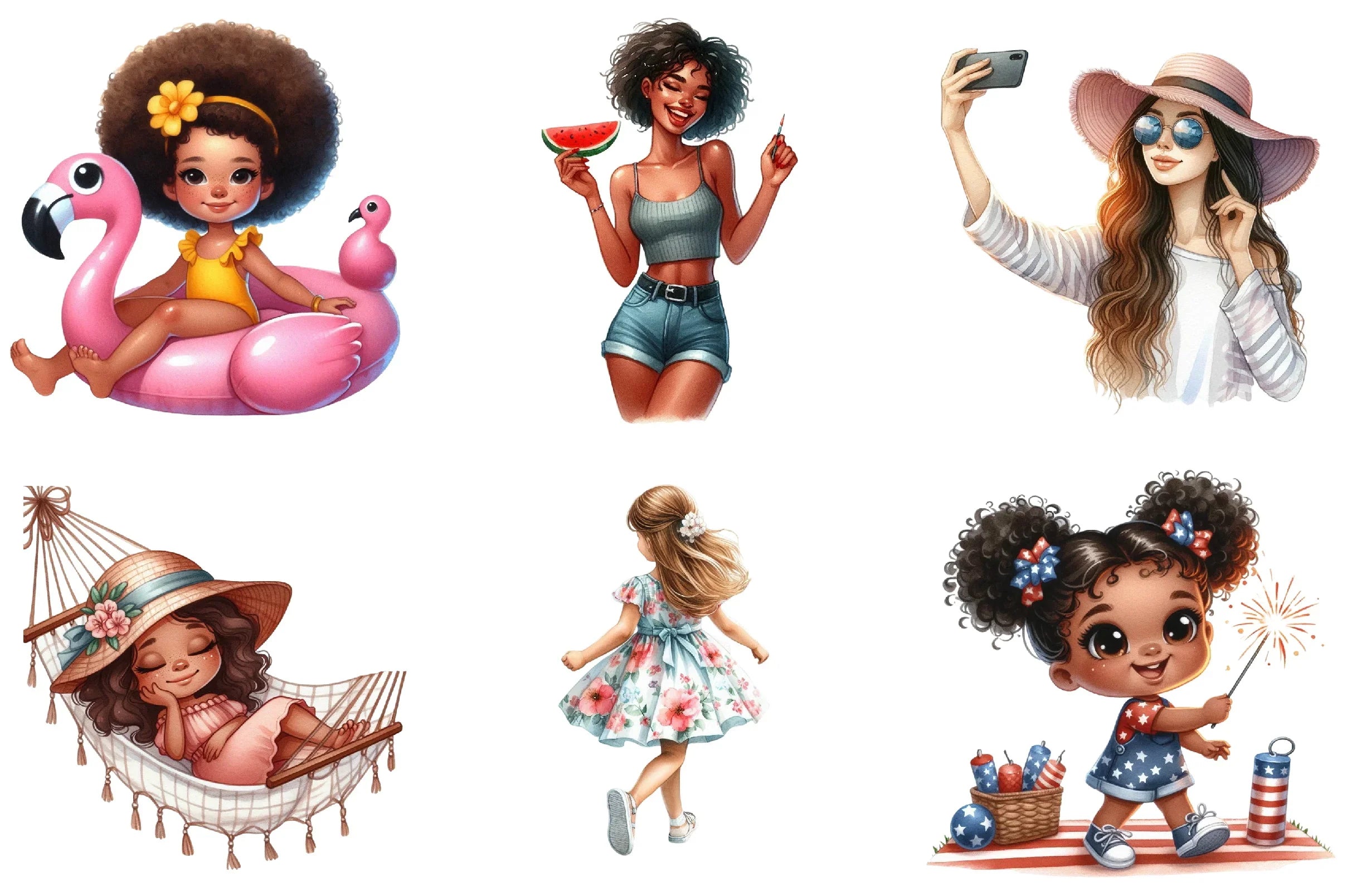 Summer African American Girls Clipart Bundle - CraftNest - Digital Crafting and Art
