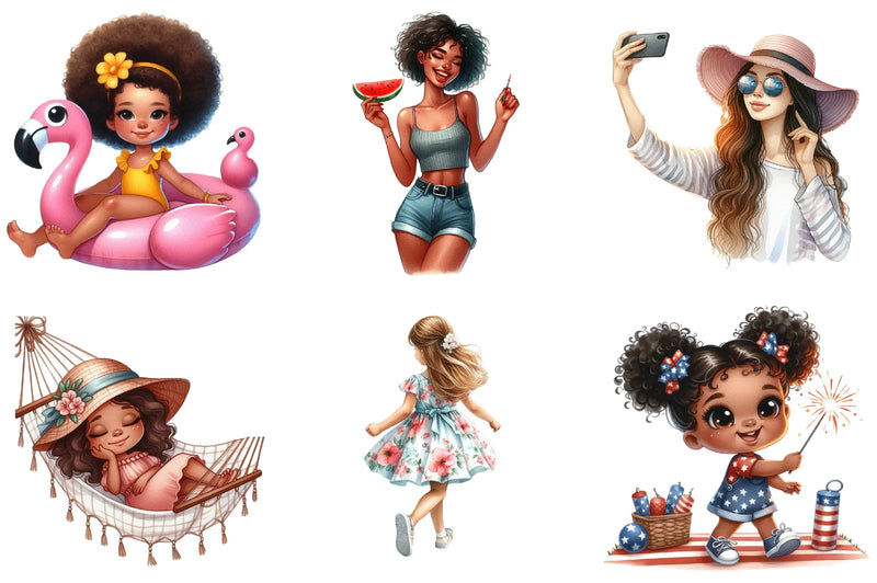 Summer African American Girls Clipart Bundle - CraftNest - Digital Crafting and Art