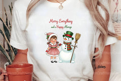 Vintage Christmas Girl & Snowman Clipart Bundle - CraftNest - Digital Crafting and Art