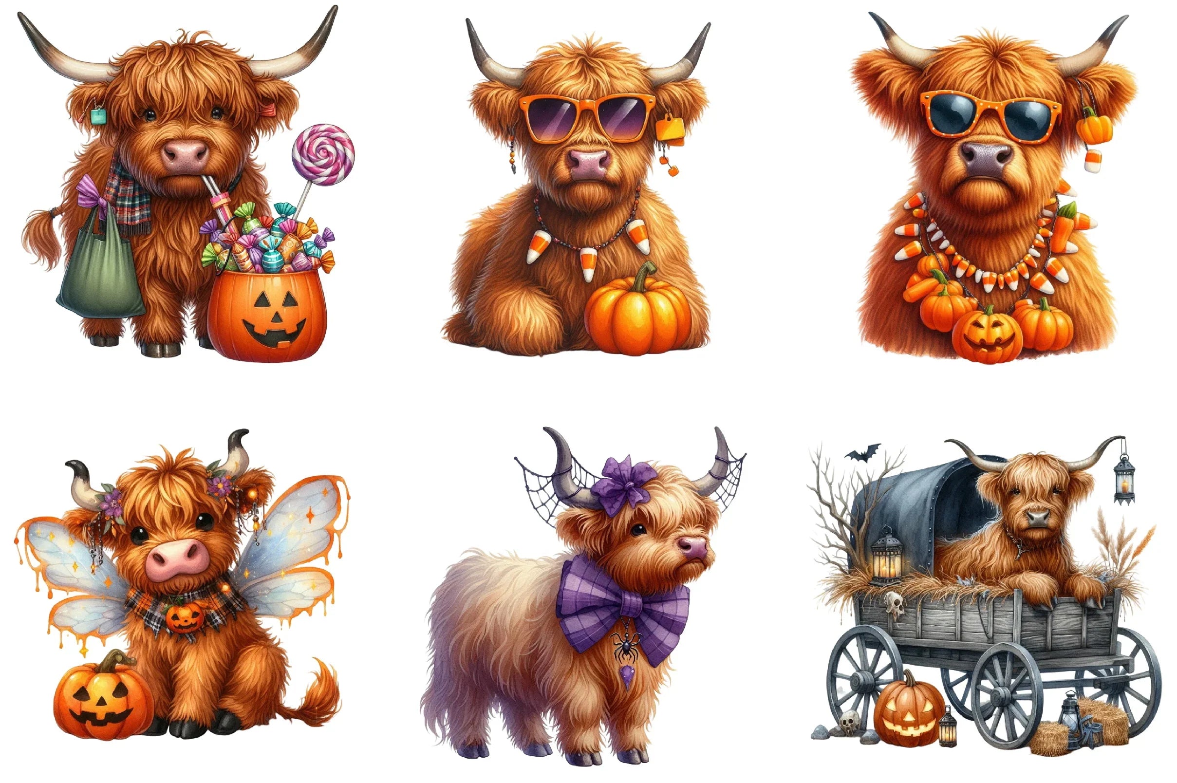 Cute Halloween Highland Cow Clipart Bundle - CraftNest - Digital Crafting and Art