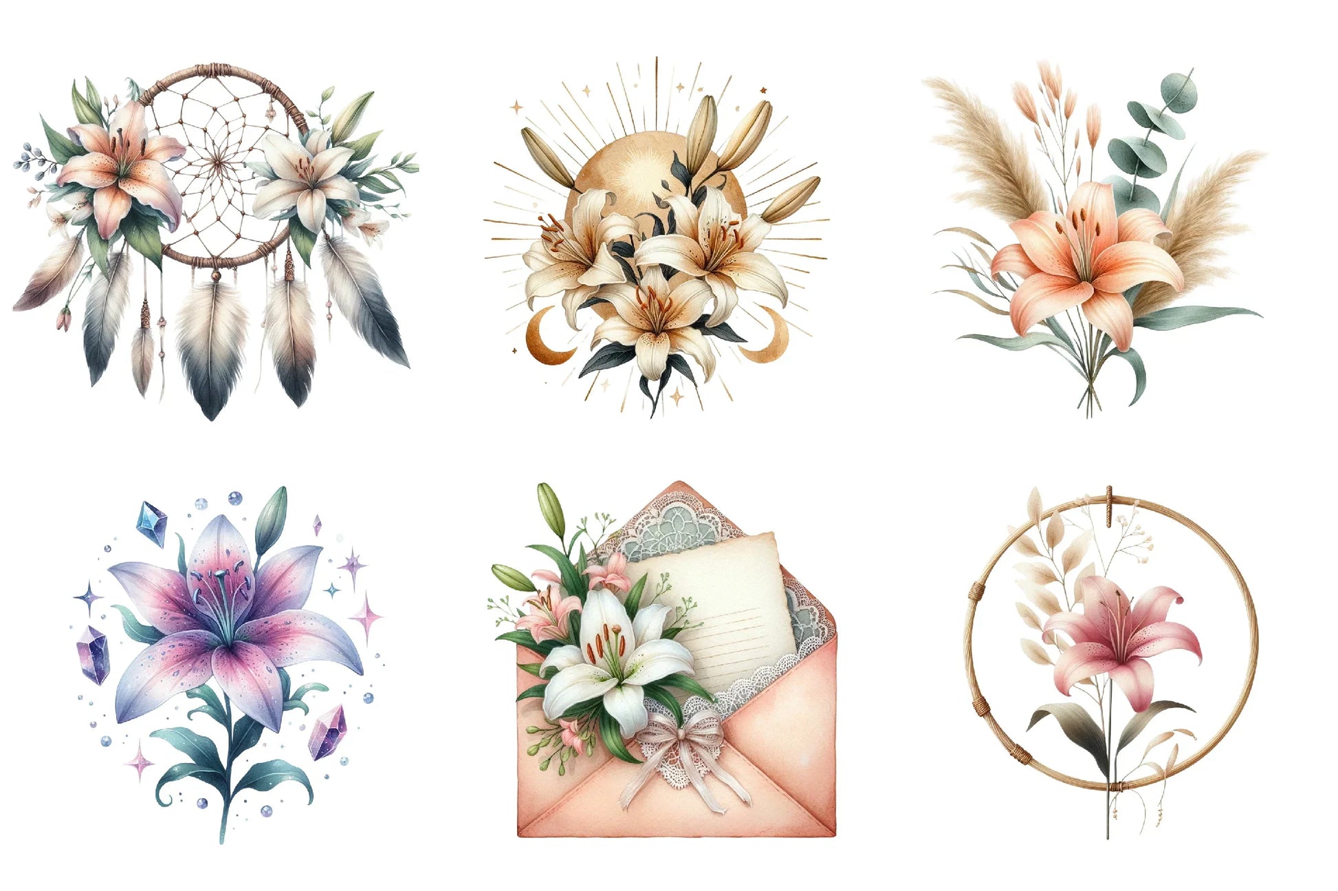Lily Flower Boho Clipart Bundle - CraftNest - Digital Crafting and Art