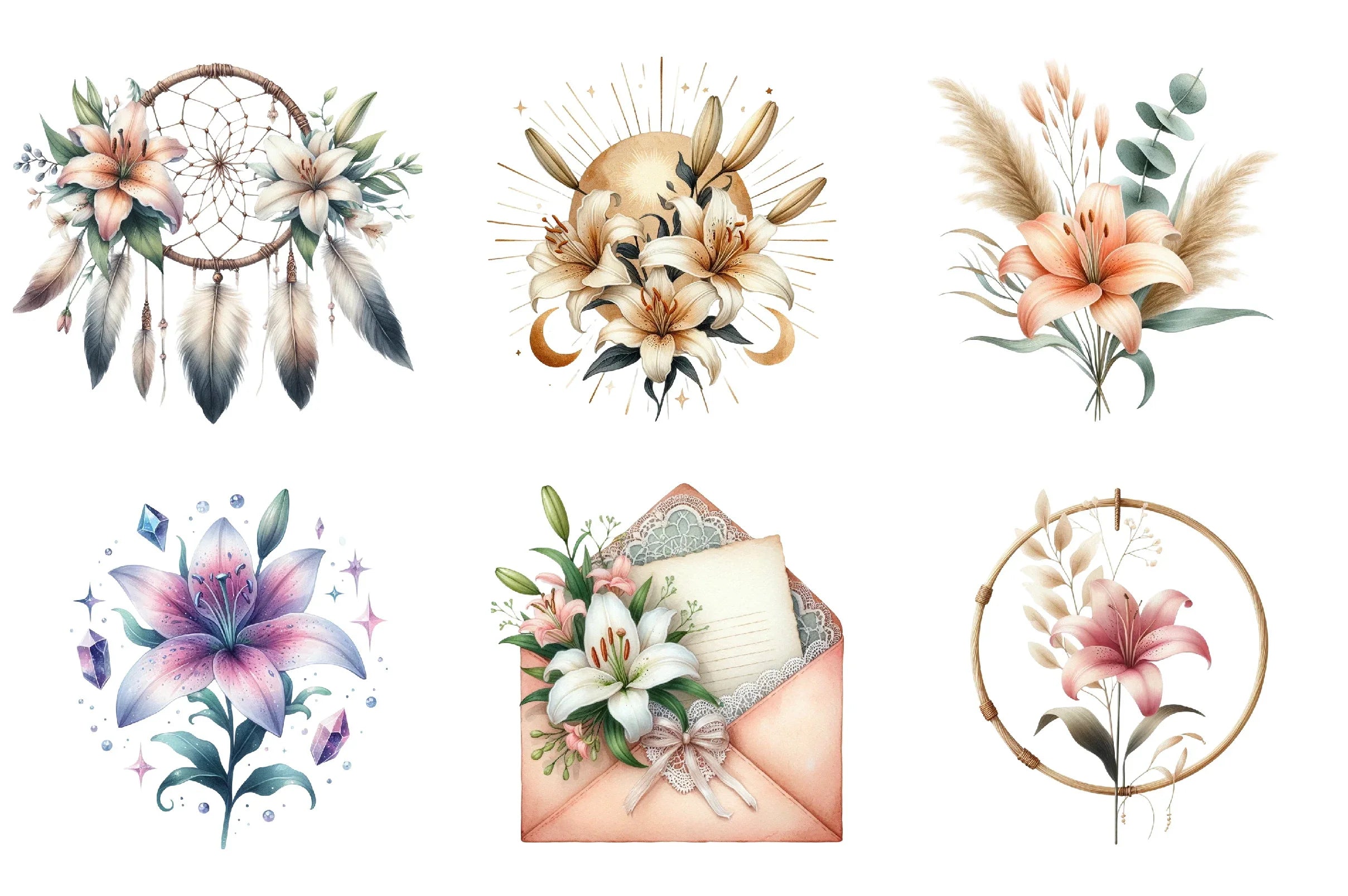 Lily Flower Boho Clipart Bundle - CraftNest - Digital Crafting and Art