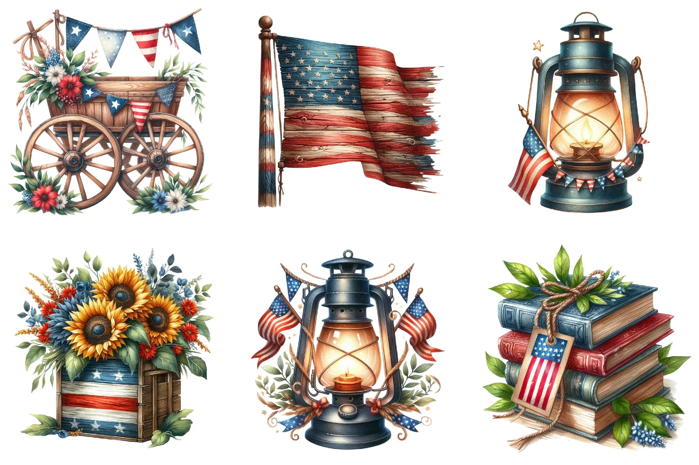Rustic Patriotic Clipart Bundle for 4th of July - CraftNest - Digital Crafting and Art