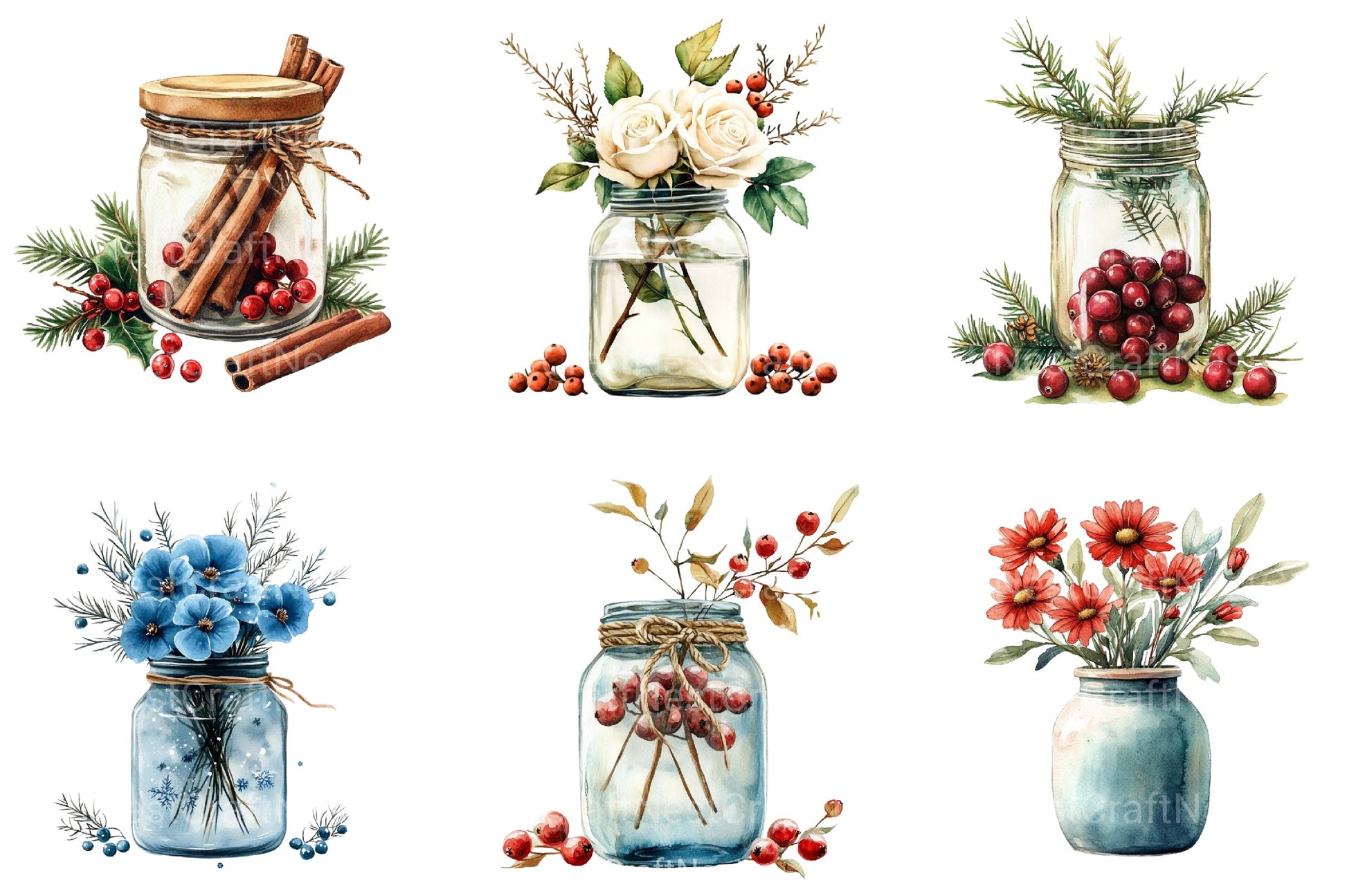 Christmas Flowers in Jar Clipart Bundle 18 - CraftNest - Digital Crafting and Art
