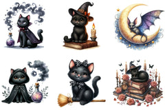 Vintage Halloween Cats and Bats Clipart Bundle - CraftNest - Digital Crafting and Art