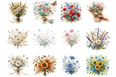 Summer Wildflowers Bouquet Clipart Bundle - CraftNest - Digital Crafting and Art