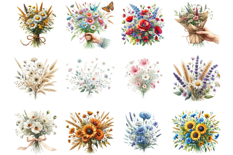 Summer Wildflowers Bouquet Clipart Bundle - CraftNest - Digital Crafting and Art